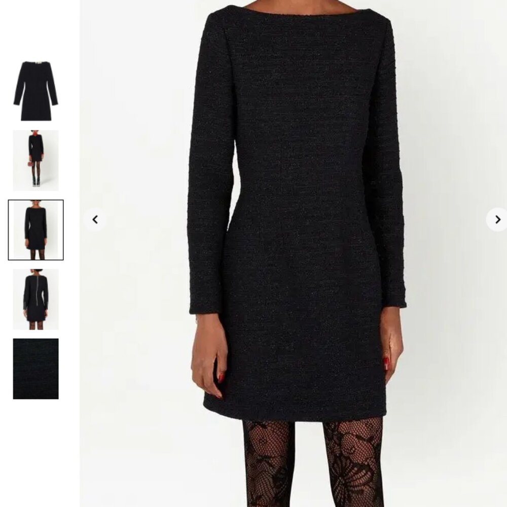 Gucci Black Metallic Boucle Long Sleeve Dress with Zipper Details Size 38 (S)